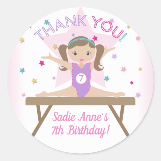 体操ジャンプ誕生日パーティー赤い髪ありがとう ラウンドシール (正面)