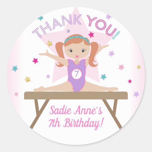 体操ジャンプ誕生日パーティー赤い髪ありがとう ラウンドシール (正面)