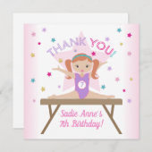 体操ジャンプ誕生日パーティー赤い髪ありがとう 招待状 (正面/裏面)