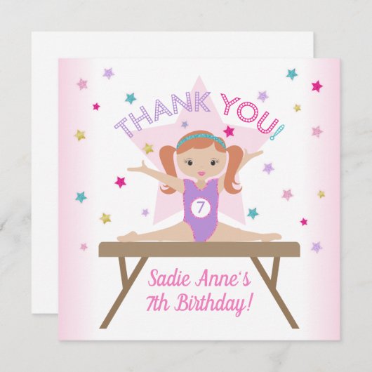 体操ジャンプ誕生日パーティー赤い髪ありがとう 招待状 (正面/裏面)