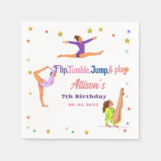 体操ジャンプCartwheels女の子の誕生日パーティー スタンダードカクテルナプキン (正面)