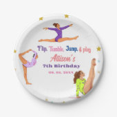 体操ジャンプCartwheels女の子の誕生日パーティー ペーパープレート (正面)