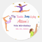 体操ジャンプCartwheels女の子の誕生日パーティー ラウンドシール (正面)