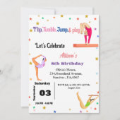 体操ジャンプCartwheels女の子の誕生日パーティー 招待状 (正面)