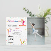 体操ジャンプCartwheels女の子の誕生日パーティー 招待状 (スタンド正面)