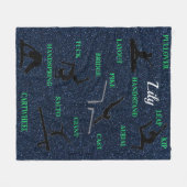 体操スキルブルーグリーンスパークルタイポグラフィ フリースブランケット (正面(横))