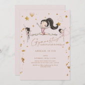 体操タンブルトワイルバースデーパーティーブラックヘア 招待状 (正面/裏面)