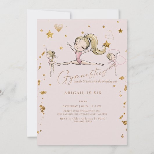 体操タンブル&トワイルバースデーパーティーブロンド 招待状 (正面)
