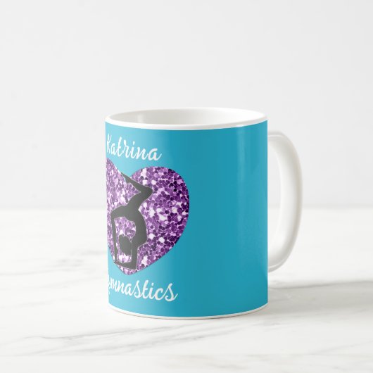 体操ターコイズと紫パーソナライズされた コーヒーマグカップ (正面右)