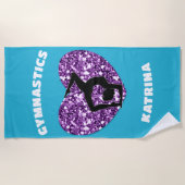 体操ターコイズと紫パーソナライズされた ビーチタオル (正面)