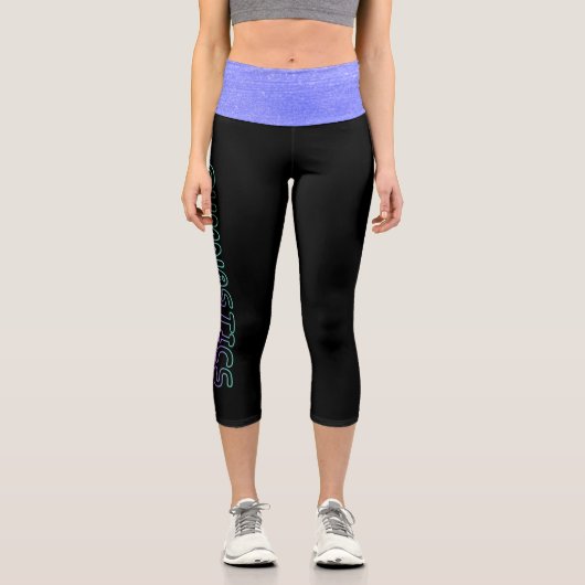 体操バブルフォントとパープルウエストバンド カプリレギンス (正面)