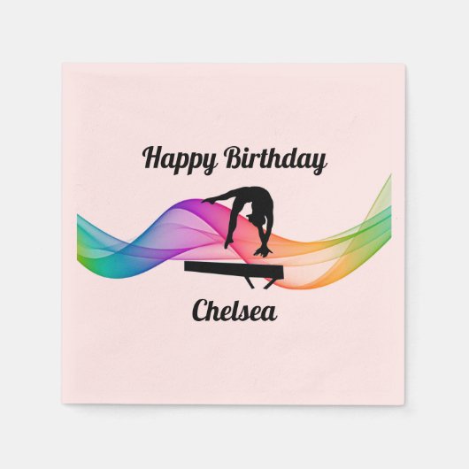 体操バランスビームスワール誕生日ナプキンス スタンダードカクテルナプキン (正面)