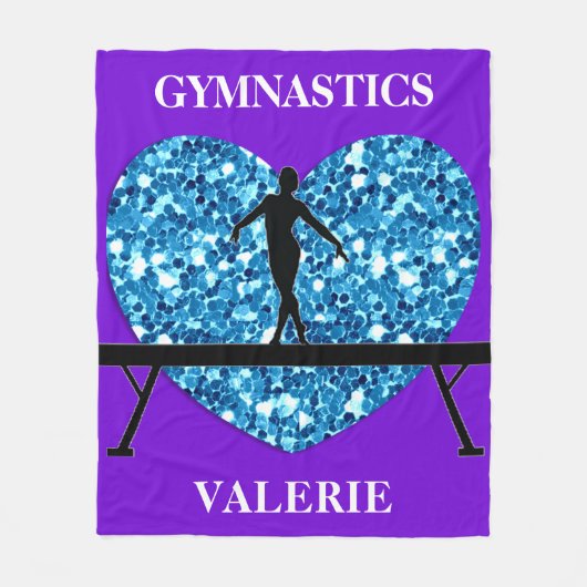 体操バランスビームパープルティール（緑がかった色） フリースブランケット (正面)