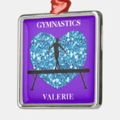 体操バランスビームパープルティール(緑がかった色) メタルオーナメント (左)