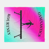 体操バランスビームミントと明るい赤紫色 フリースブランケット (正面(横))