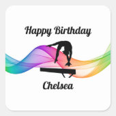 体操バランスビーム旋回誕生日シール スクエアシール (正面)