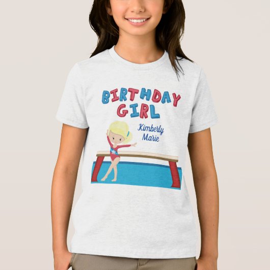 体操バースデーパーティーかわいいブロンド体操選手 トライブレンドTシャツ (正面)