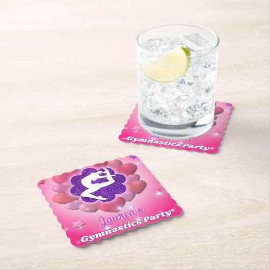 体操バースデーパーティーピンクパープルハートスター ペーパーコースター (インサイチュ)