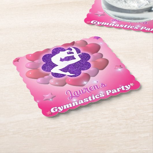 体操バースデーパーティーピンクパープルハートスター ペーパーコースター (アングル)