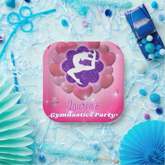 体操バースデーパーティーピンクパープルハートスター ペーパープレート (パーティー)