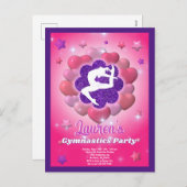 体操バースデーパーティーピンクパープル招待状 シーズンポストカード (正面/裏面)