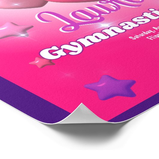 体操バースデーパーティーピンクパープル招待状 ポスター (角)