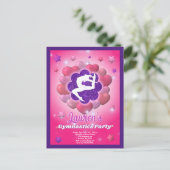 体操バースデーパーティーピンクパープル招待状 ポストカード (スタンド正面)