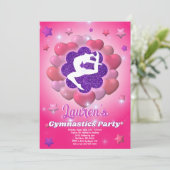 体操バースデーパーティーピンクパープル招待状 招待状 (スタンド正面)
