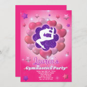 体操バースデーパーティーピンクパープル招待状 招待状 (正面/裏面)