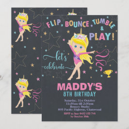 体操バースデーパーティーUnicorn Blonde Girl 招待状