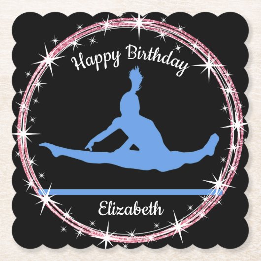 体操バー誕生日イン青と黒 ペーパーコースター (正面)