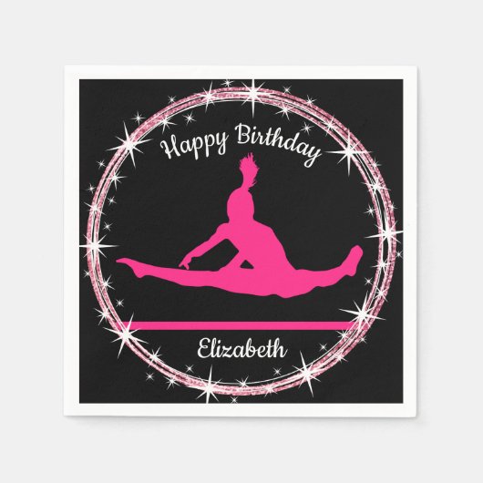 体操バー誕生日インPink and Black スタンダードカクテルナプキン (正面)