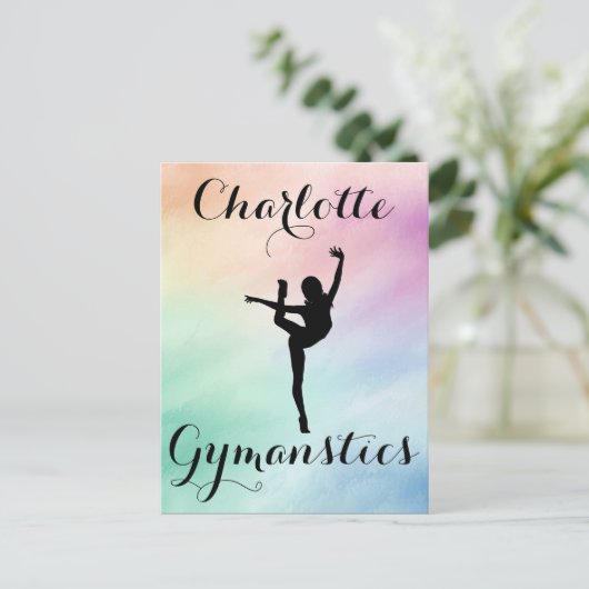 体操パステルパープルグリーンパーソナライズされた ポストカード (スタンド正面)