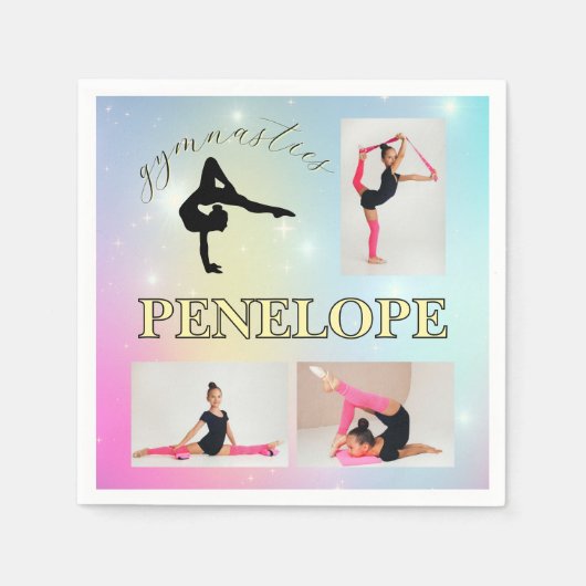 体操パステルレインボグラディエント3フォトカスタム スタンダードカクテルナプキン (正面)