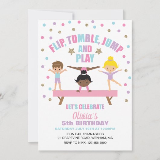 体操パステル誕生日 招待状 (正面)