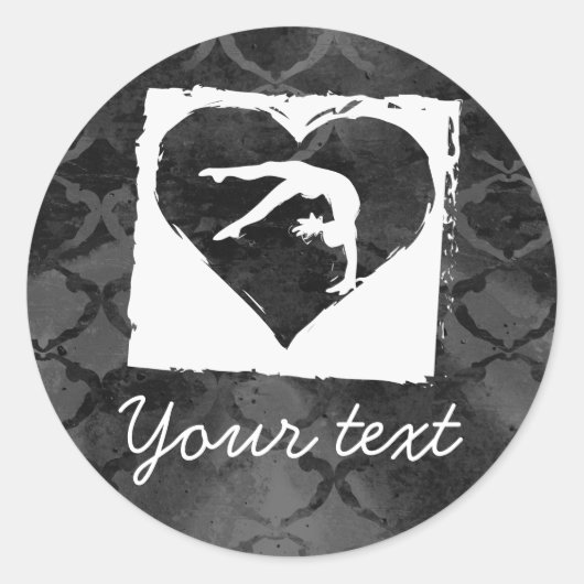 体操パーソナライズされたダンスハートグレー ラウンドシール (正面)