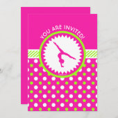 体操パーソナライズされたピンクグリーンポルカドット 招待状 (正面/裏面)