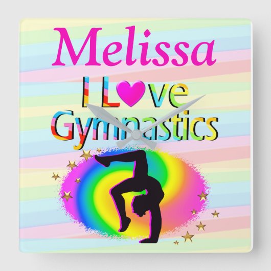 体操パーソナライズされた時計が好きだ スクエア壁時計 (正面)