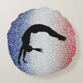 体操パーソナライズされた赤白青 ラウンドクッション (裏面)