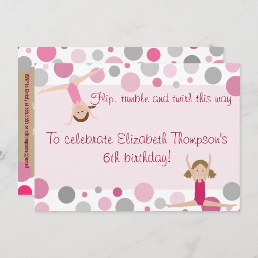 体操パーティの招待状ピンクとグレー 招待状 (正面/裏面)