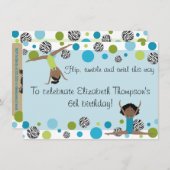 体操パーティの招待状ブラック、アクア、グリーン 招待状 (正面/裏面)