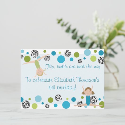 体操パーティの招待状ブラック、アクア、グリーン 招待状 (スタンド正面)