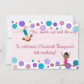 体操パーティの招待状紫、ティール（緑がかった色）、ピンク 招待状 (正面)