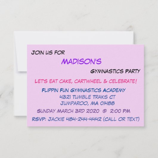 体操パーティの招待状 招待状 (裏面)