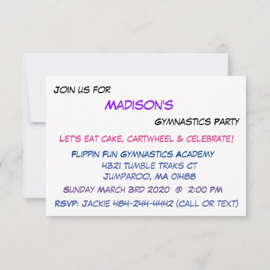 体操パーティの招待状 招待状 (裏面)