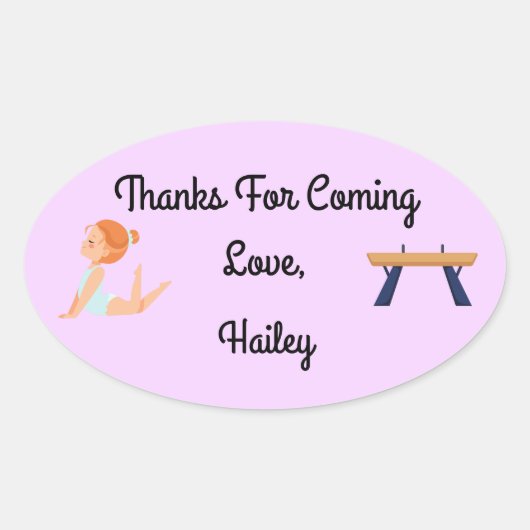 体操パーティーありがとうステッカー 楕円形シール (正面)