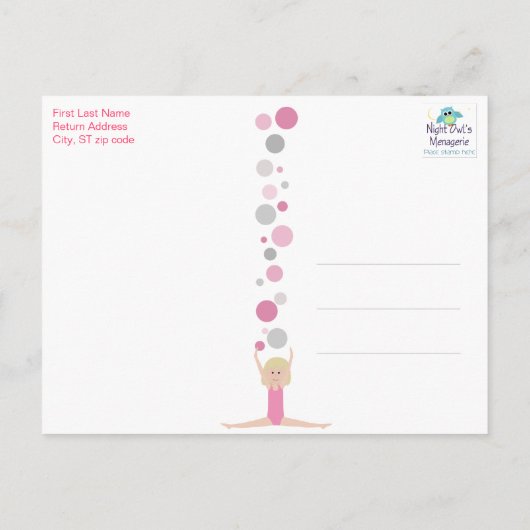 体操パーティーピンクス&グレー ポストカード (裏面)
