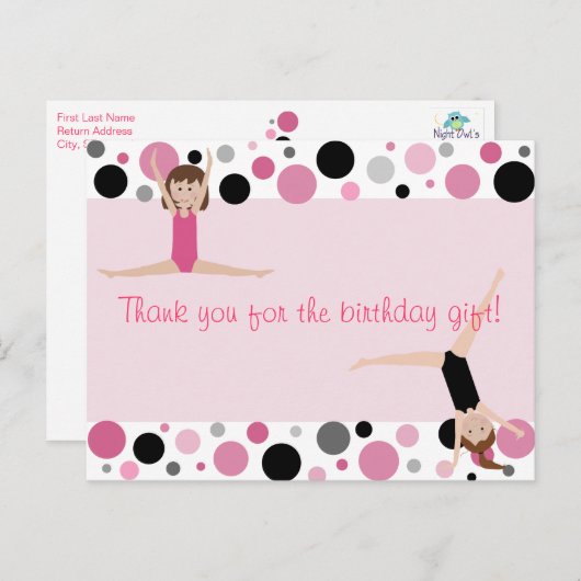 体操パーティーピンク、グレー、ブラック ポストカード (正面/裏面)