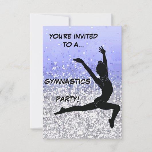 体操パーティー招待状 パープル シルバー グリッター 招待状 (正面)