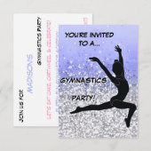 体操パーティー招待状 パープル シルバー グリッター 招待状 (正面/裏面)